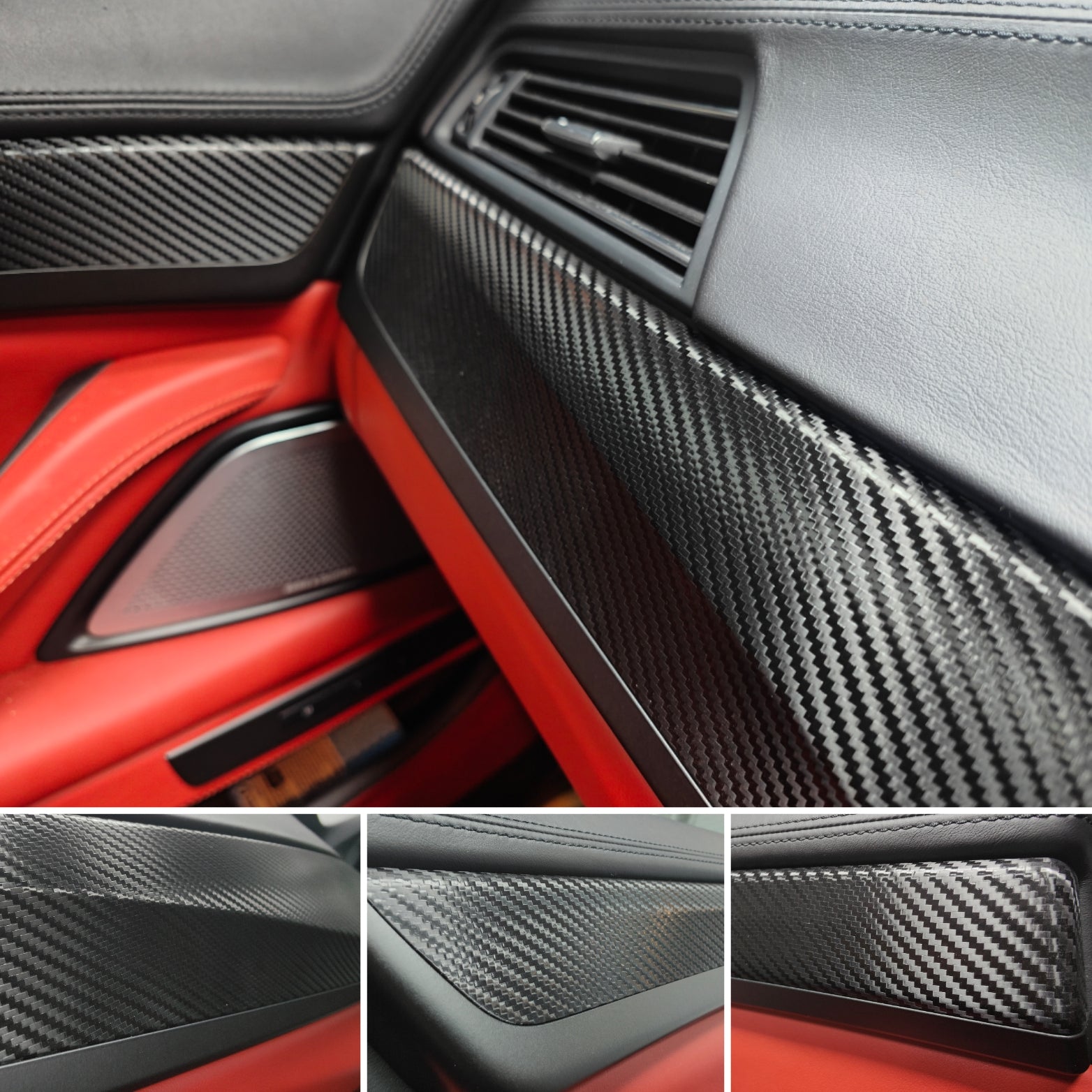 WRAPPING SERVICE - BMW F10 F11 M5 INTERIOR TRIM SET - DEEP TEXTURED GLOSSY BLACK CARBON / CUSTOM COLOUR ACCENT TRIM